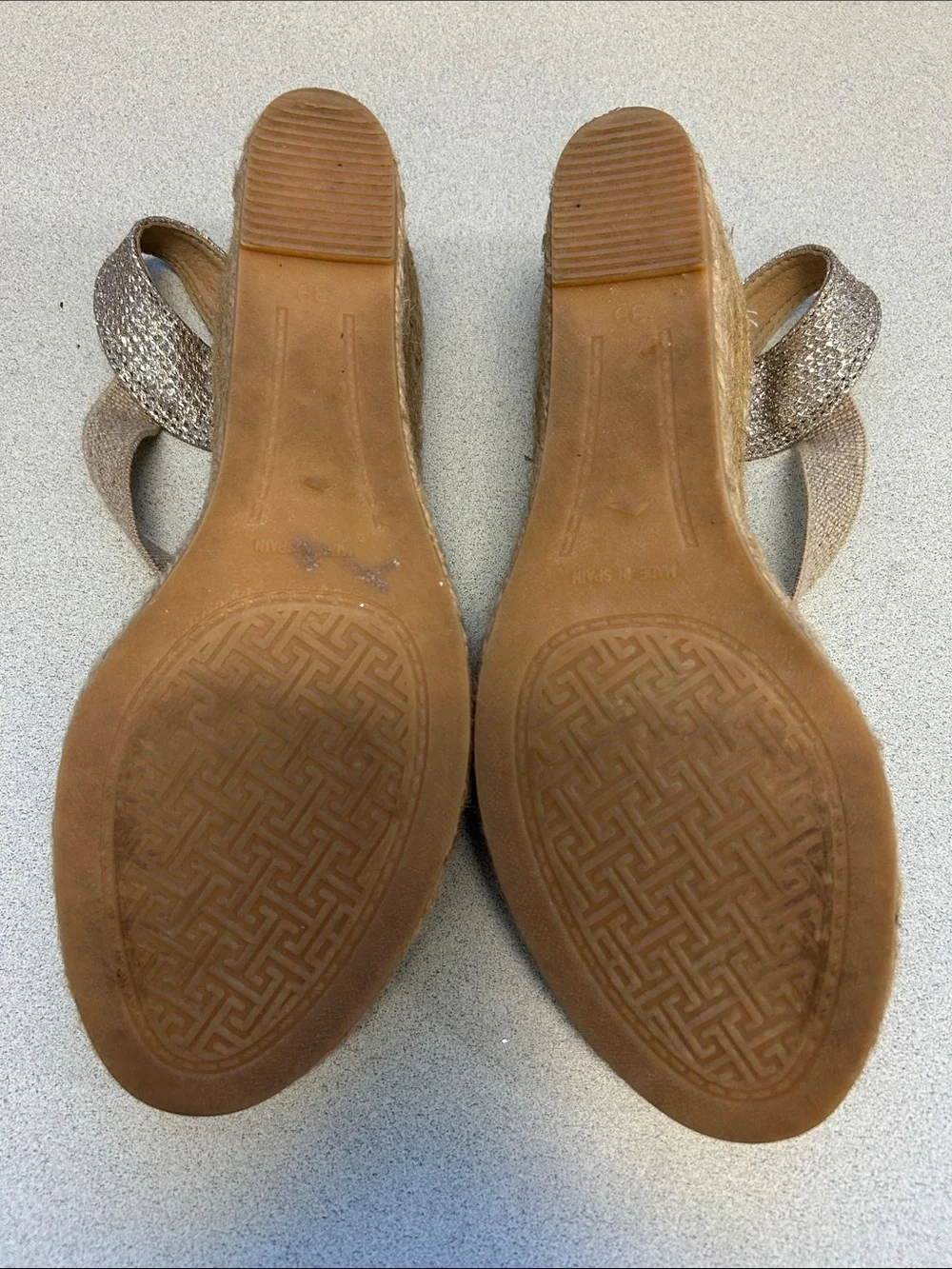 Toni Pons Woven Espadrille Wedge Slingback in Silver and Tan Size 39